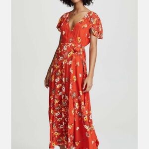 Free People Orange Floral Wrap Maxi Dress